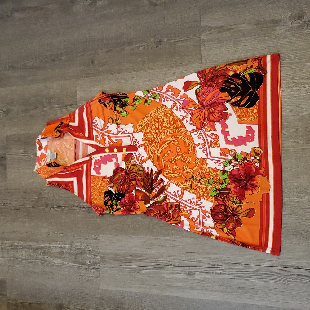 Cache Pink and Orange Patterned Dress Size M